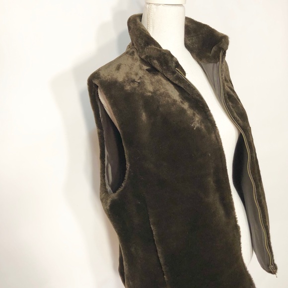 Blass Sport Vintage Reversible Faux Fur Chocolate Brown Zip Up Vest - Picture 3 of 8